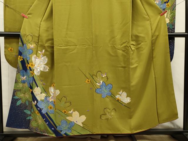 平和屋着物■豪華振袖 駒刺繍 舞蝶花文 暈し染め 金銀彩 正絹 逸品 DABI3709ya