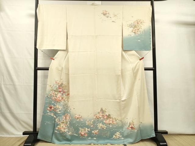 平和屋着物■訪問着 作家物 刺繍 風景花文 暈し染め 正絹 逸品 DABI3712ya