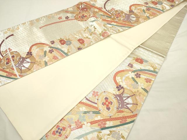 平和屋着物◎六通柄袋帯 唐織 花鼓文 金銀糸 正絹 逸品 DABI3716ya