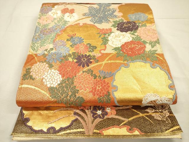 平和屋着物◎佐賀錦 六通柄袋帯 唐織 雪輪花文 金糸 正絹 逸品 DABI3717ya