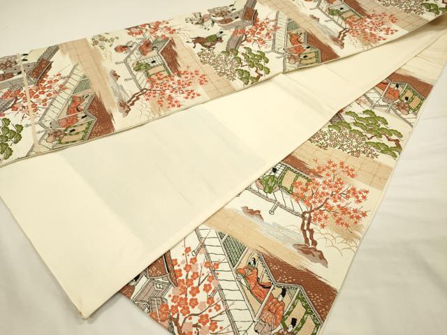 平和屋着物◎六通柄袋帯 人物風景文 金糸 正絹 逸品 DABI3733ya