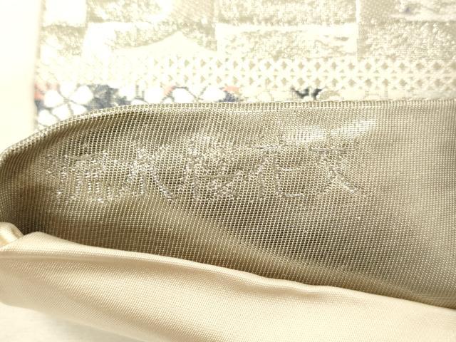 平和屋着物◎六通柄袋帯 唐織 流水桜花文 全面プラチナ箔 正絹 逸品 DABI3738ya