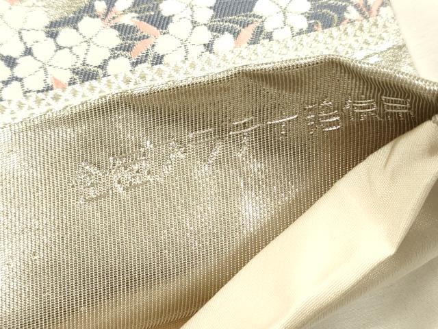 平和屋着物◎六通柄袋帯 唐織 流水桜花文 全面プラチナ箔 正絹 逸品 DABI3738ya