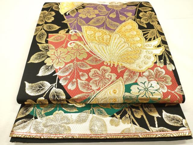 平和屋着物◎六通柄袋帯 唐織 舞蝶文 金銀糸 正絹 逸品 DABI3739ya