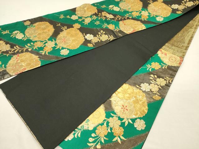 平和屋着物◎六通柄袋帯 草花文 金糸 正絹 逸品 DABI3742ya