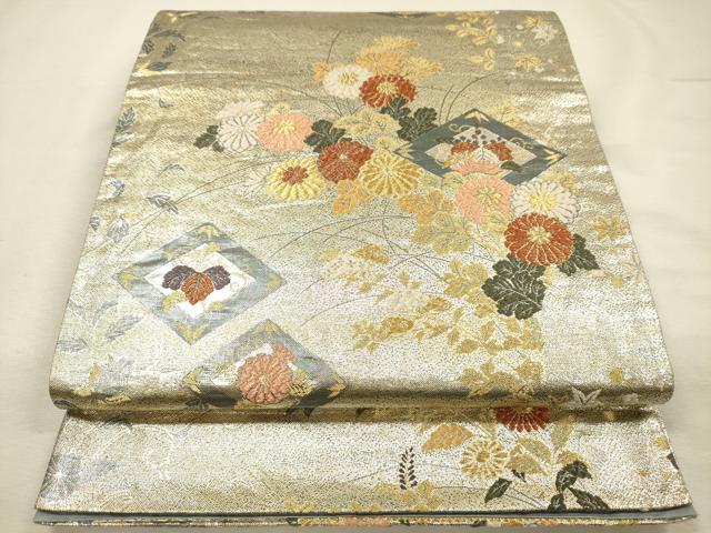 平和屋着物◎六通柄袋帯 唐織 草花文 金銀糸 正絹 逸品 DABI3755ya