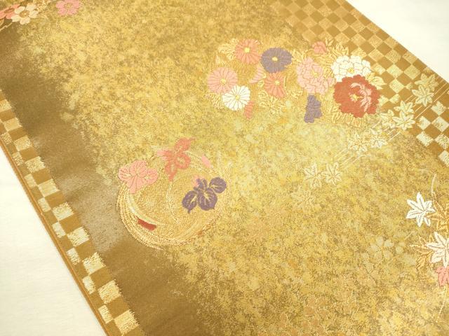 平和屋着物◎六通柄袋帯 唐織 草花文 金糸 引箔 正絹 逸品 DABI3758ya