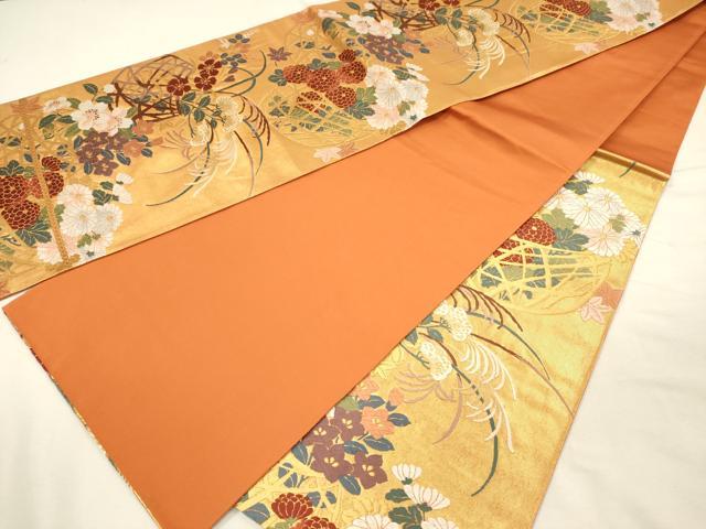 平和屋着物◎六通柄袋帯 唐織 花籠文 金糸 正絹 逸品 DABI3759ya