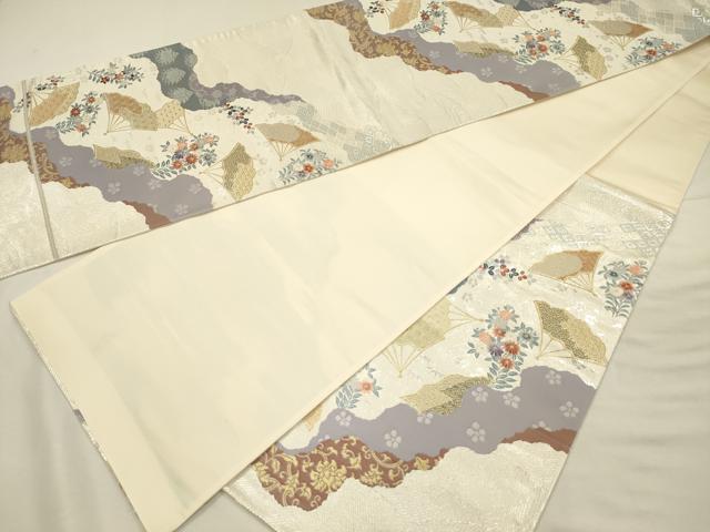 平和屋着物◎六通柄袋帯 唐織 流水扇面文 金銀糸 正絹 逸品 DABI3760ya