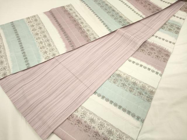 平和屋着物◎全通柄袋帯 横段更紗花文 金糸 正絹 逸品 DABI3761ya