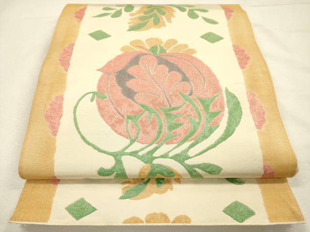 平和屋着物◎佐賀錦 六通柄 本袋帯 ふくれ織 更紗花文 正絹 逸品 DABI3768ya