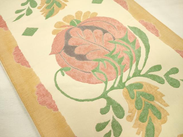 平和屋着物◎佐賀錦 六通柄 本袋帯 ふくれ織 更紗花文 正絹 逸品 DABI3768ya