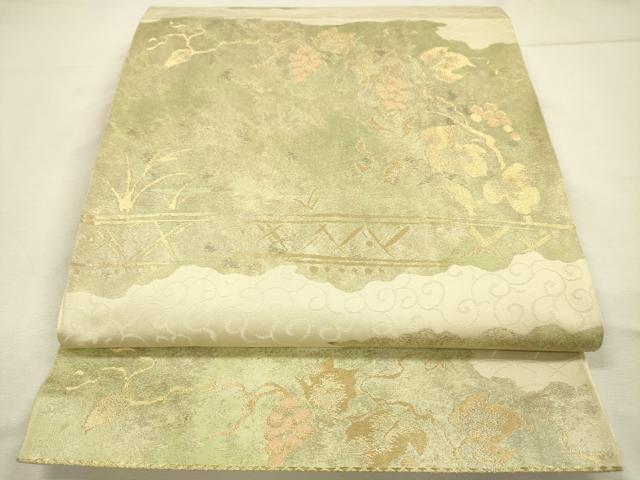 平和屋着物◎六通柄袋帯 葡萄蔦の葉文 金糸 正絹 逸品 DABI3772ya