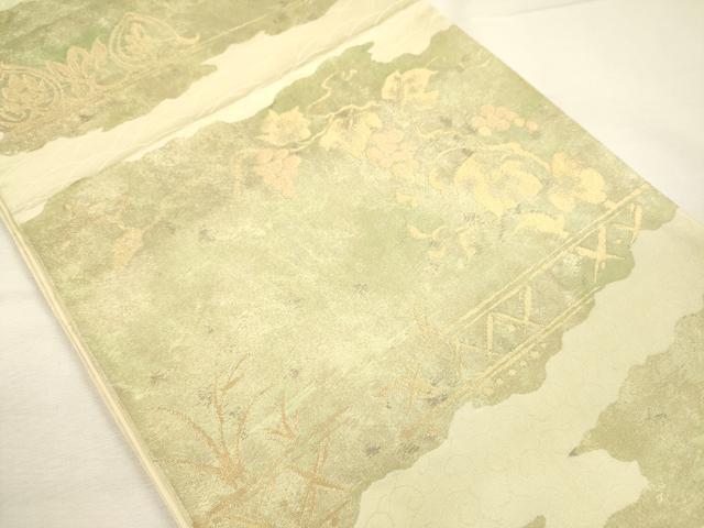 平和屋着物◎六通柄袋帯 葡萄蔦の葉文 金糸 正絹 逸品 DABI3772ya