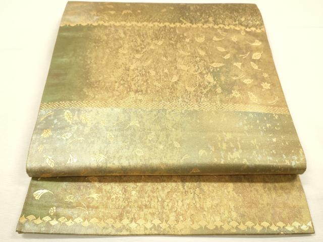 平和屋着物◎六通柄袋帯 横段舞花文 江戸好み 陶漆箔 金糸 引箔 正絹 逸品 DABI3773ya