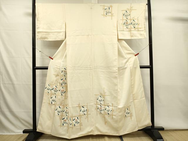 平和屋着物■訪問着 刺繍 格子花文 正絹 逸品 DABI3787ya
