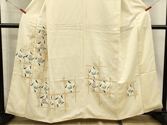 平和屋着物■訪問着 刺繍 格子花文 正絹 逸品 DABI3787ya