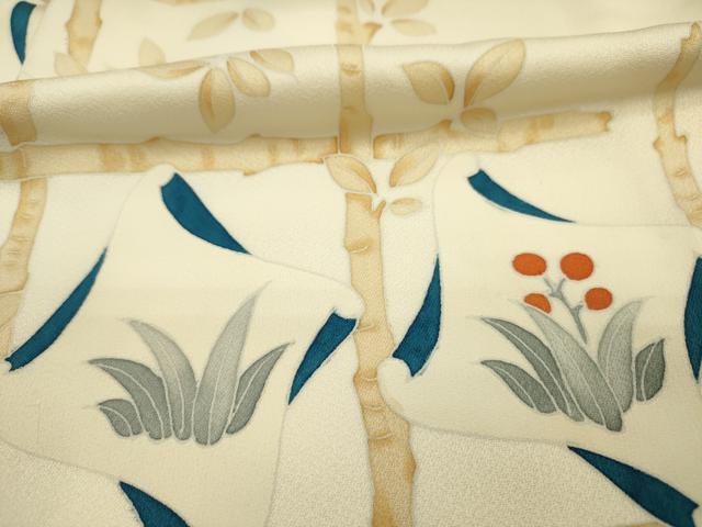 平和屋着物■訪問着 刺繍 格子花文 正絹 逸品 DABI3787ya