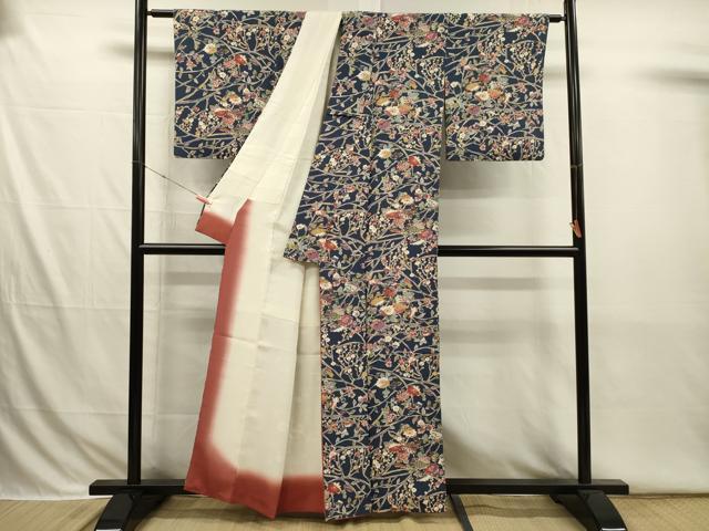 平和屋着物■上質な小紋 枝花文 正絹 逸品 DABI3790ya