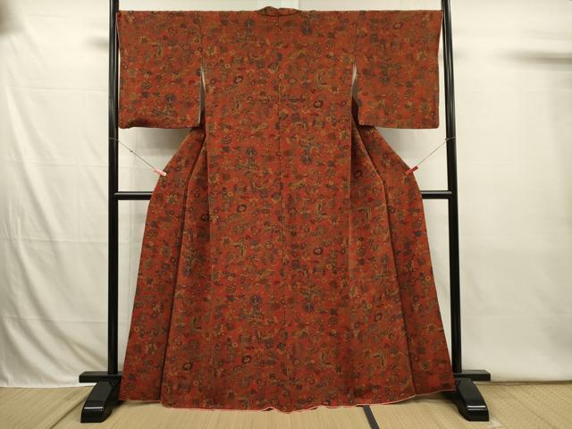 平和屋着物■上質な小紋 更紗花蝶文 鬼しぼ縮緬 正絹 逸品 DABI3794ya