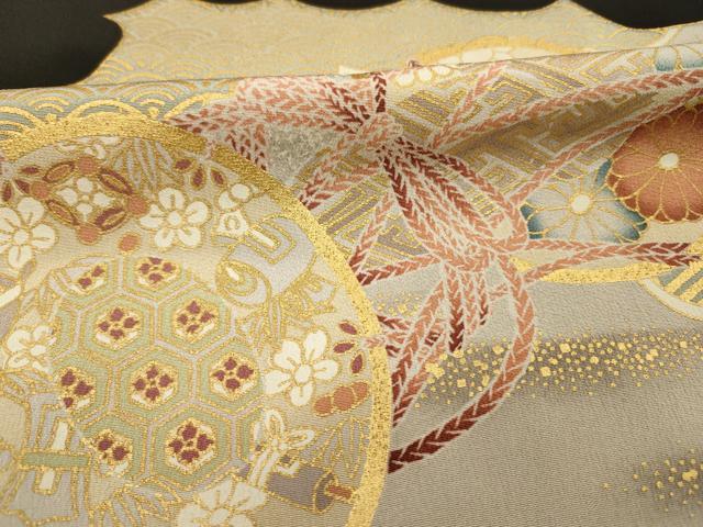 平和屋着物■豪華黒留袖 駒刺繍 檜扇花鼓文 宝尽くし 金彩 正絹 逸品 DABI3802ya