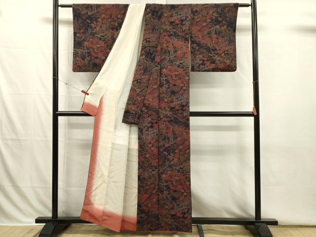 平和屋着物■上質な小紋 風景花文 金彩 鬼しぼ縮緬 正絹 逸品 DABI3825ya