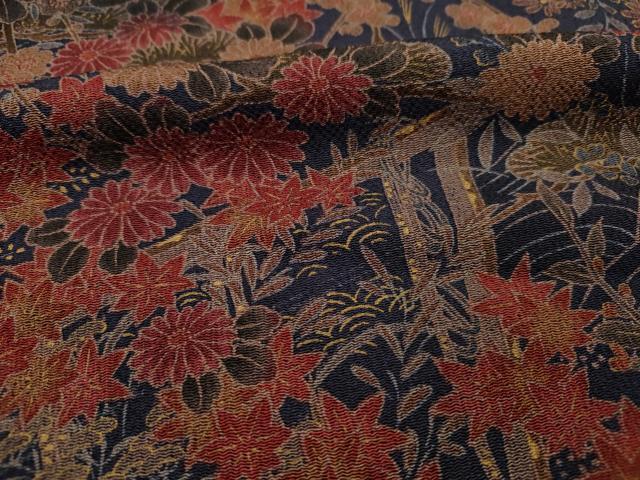 平和屋着物■上質な小紋 風景花文 金彩 鬼しぼ縮緬 正絹 逸品 DABI3825ya