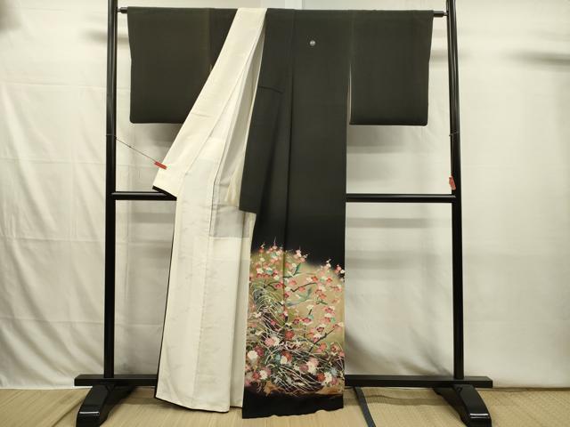 平和屋着物■豪華黒留袖 友禅 作家物 花鳥文 枝梅 暈し染め 正絹 逸品 DABI3835ya