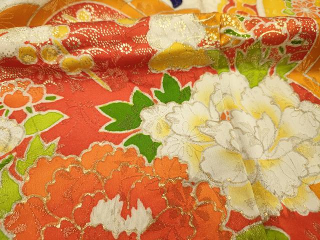 平和屋着物■豪華振袖 駒刺繍 絵皿花唐草文 金彩 正絹 逸品 DABI3838ya