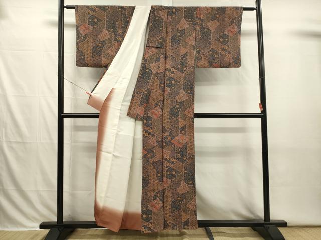 平和屋着物■上質な小紋 幾何学花文 正絹 逸品 DABI3846ya