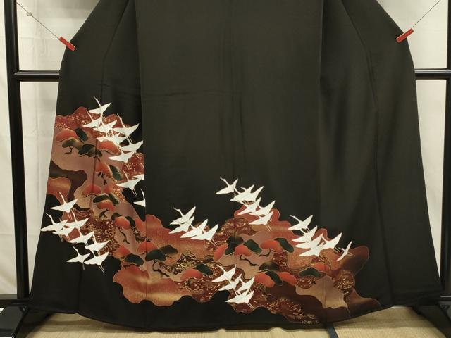 平和屋着物■豪華黒留袖 飛鶴松文 金彩 正絹 逸品 DABI3848ya