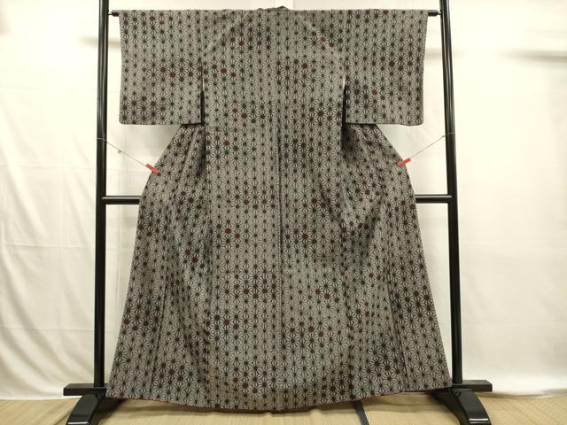 平和屋着物■上質な紬 麻の葉文様 正絹 逸品 DABI3853ya
