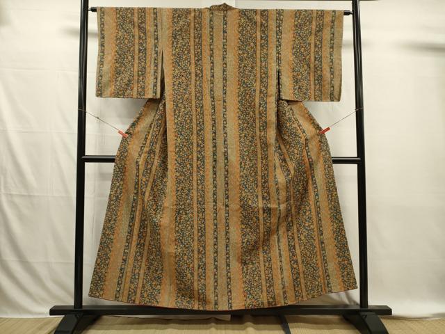 平和屋着物■上質な小紋 紬地 草花間道 正絹 逸品 DABI3855ya