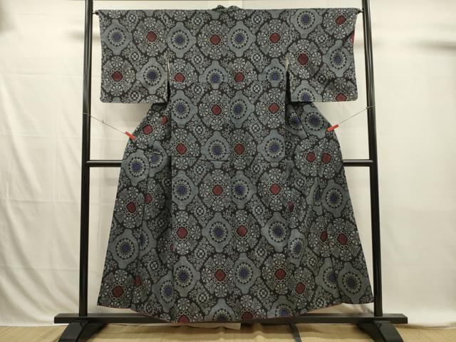 平和屋着物■本場大島紬 割り込み絣 正倉院花文 正絹 逸品 DABI3869ya
