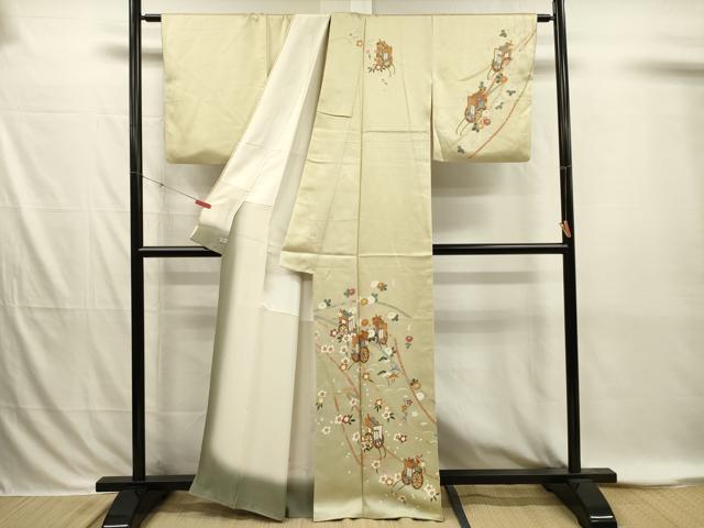 平和屋着物■訪問着 御所車花松文 金彩 正絹 逸品 DABI3874ya