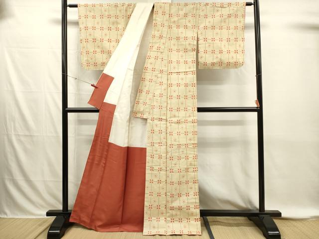 平和屋着物■上質な紬 格子花文 正絹 逸品 DABI3877ya