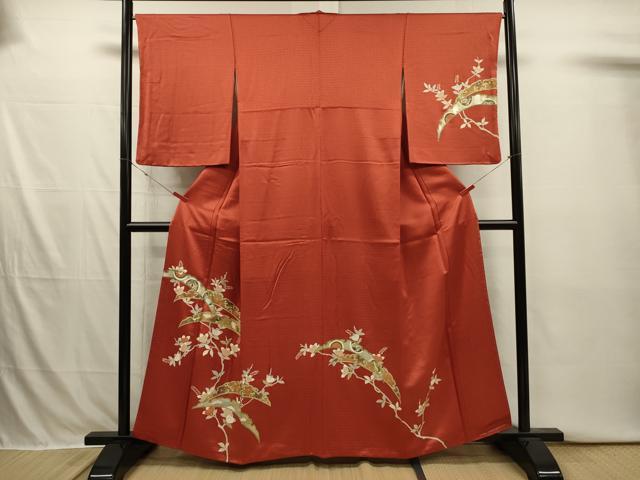 平和屋着物■訪問着 雪芝飛鶴花文 金彩 正絹 逸品 DABI3892ya