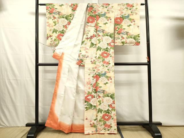 平和屋着物■上質な小紋 花鳥文 牡丹 正絹 逸品 DABI3929ya