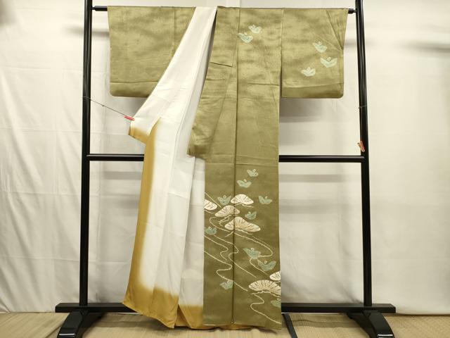平和屋着物■訪問着 絞り 流水枝松文 金彩 正絹 逸品 DABI3931ya