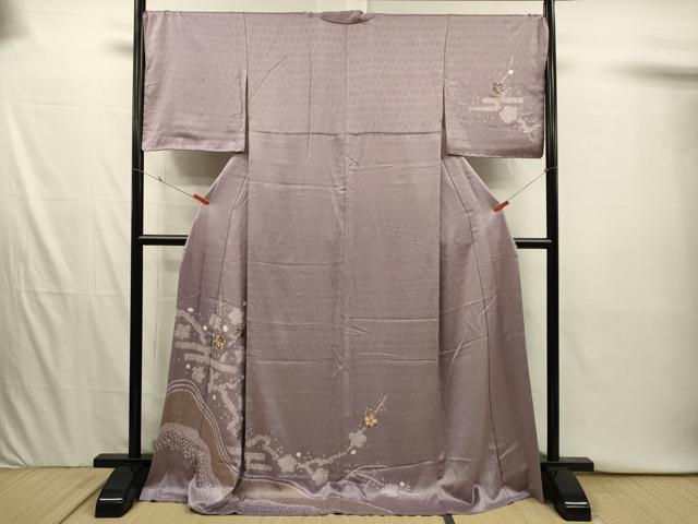 平和屋着物■訪問着 駒刺繍 絞り 流水枝梅文 金彩 正絹 逸品 未使用 DABI3934ya