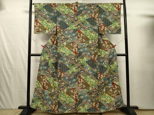 平和屋着物■上質な小紋 幾何学花鳥文 正絹 逸品 DABI3935ya