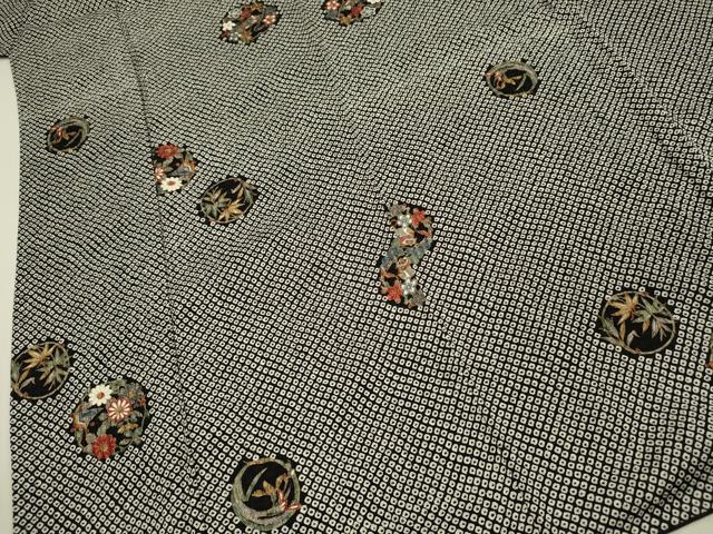 平和屋着物■上質な小紋 絞り 花丸文 黒地 金彩 正絹 逸品 DABI3939ya
