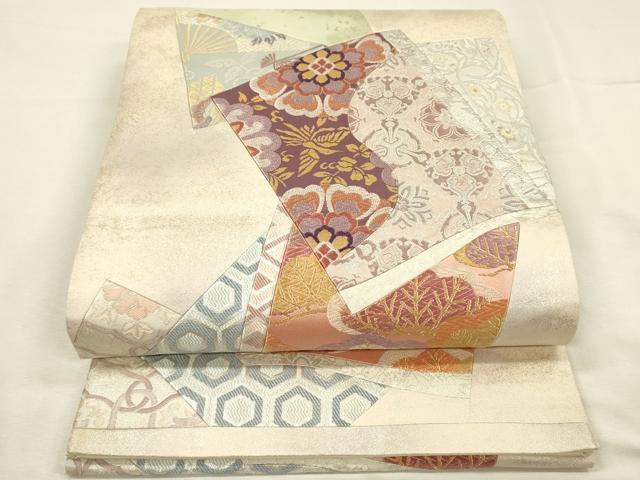 平和屋着物◎六通柄袋帯 唐織 冊子花鳥文 切嵌 金銀糸 正絹 逸品 DABI3948ya