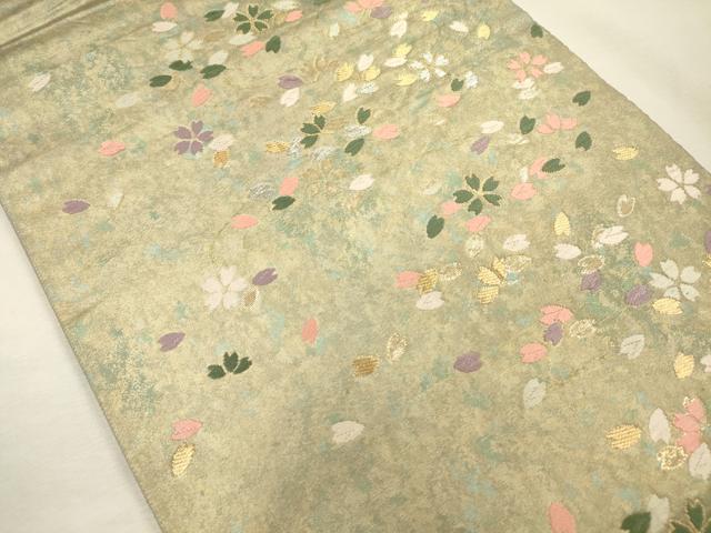 平和屋着物◎六通柄袋帯 唐織 舞桜文 金糸 引箔 正絹 逸品 DABI3952ya