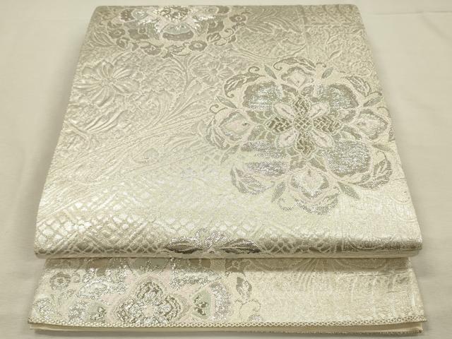平和屋着物◎六通柄袋帯 唐織 正倉院花文 銀糸 正絹 逸品 DABI3958ya