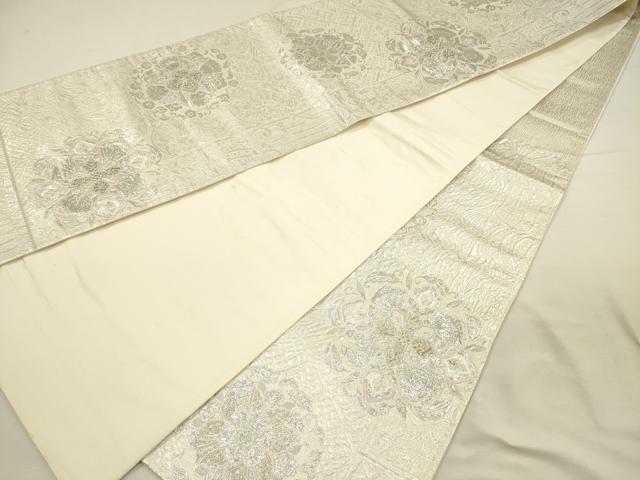 平和屋着物◎六通柄袋帯 唐織 正倉院花文 銀糸 正絹 逸品 DABI3958ya