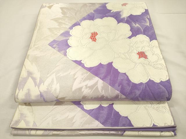 平和屋着物◎六通柄袋帯 唐織 牡丹 銀糸 正絹 逸品 DABI3962ya