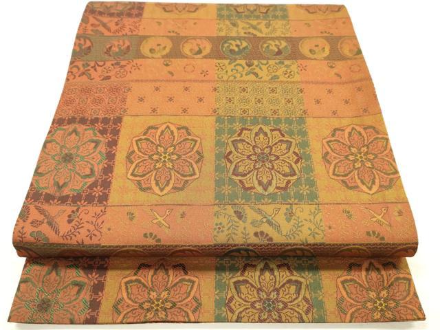 平和屋着物◎両面 全通柄袋帯 更紗花鳥文 紹巴 正絹 逸品 DABI3968ya