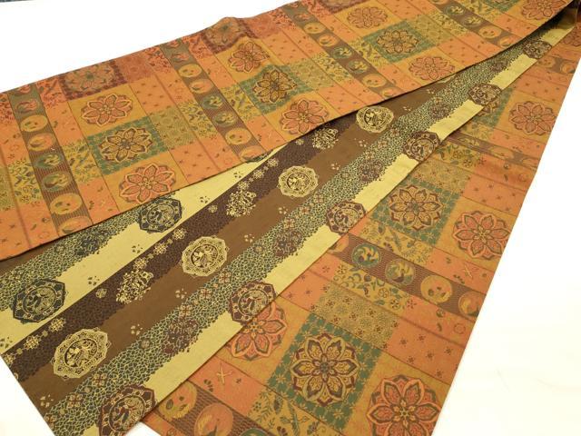 平和屋着物◎両面 全通柄袋帯 更紗花鳥文 紹巴 正絹 逸品 DABI3968ya