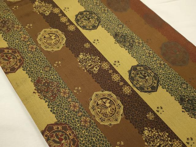 平和屋着物◎両面 全通柄袋帯 更紗花鳥文 紹巴 正絹 逸品 DABI3968ya